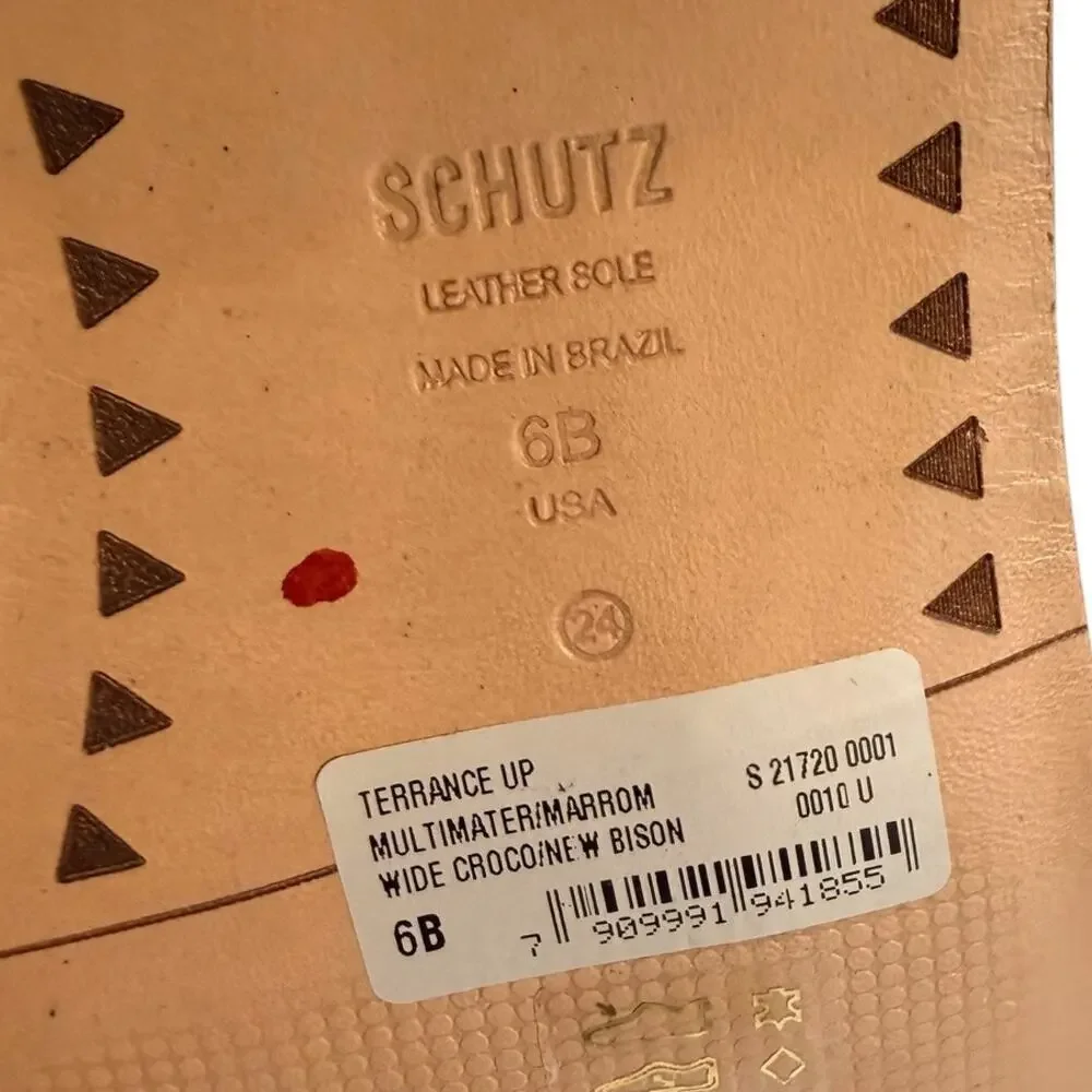 Schutz Terrance Up Brown Croc Embossed Leather Boots Size 6 New